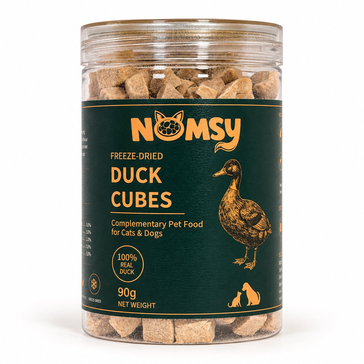 Nomsy freeze-dried duck cubes 90g jar