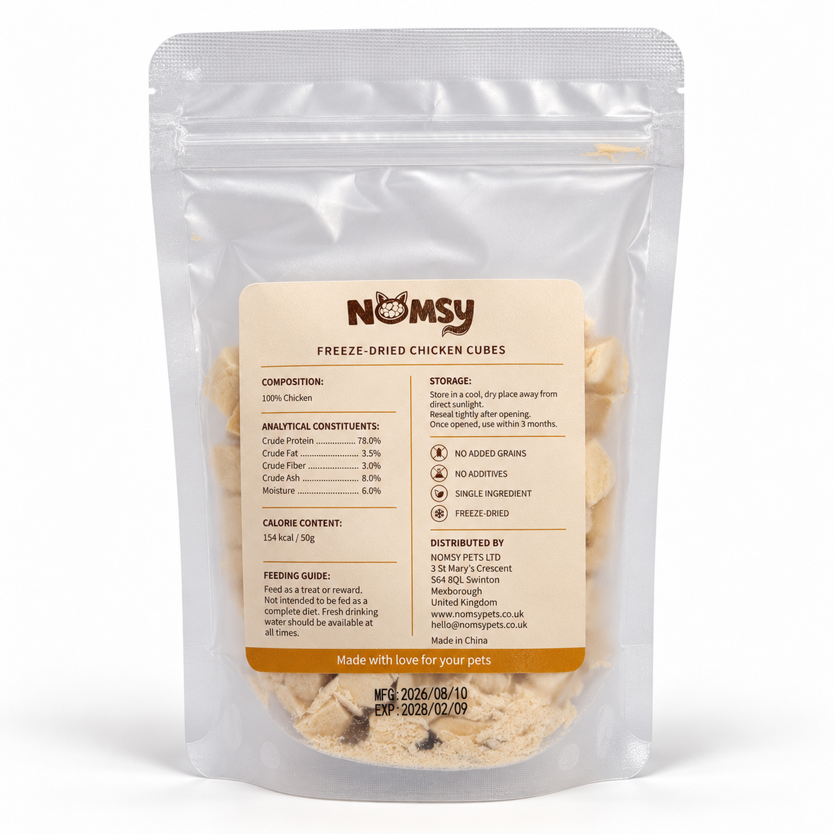 Freeze-Dried Chicken Cubes – 50g