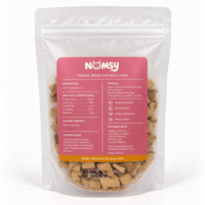 Nomsy Freeze-Dried Chicken Liver 50g – back label