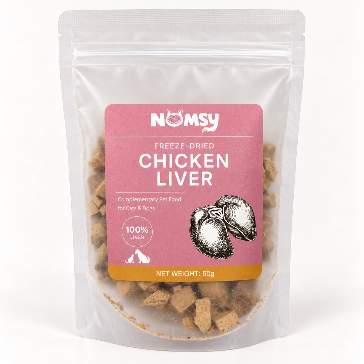 Nomsy Freeze-Dried Chicken Liver 50g – front of pouch